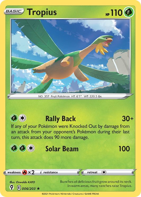 Tropius 006/203 Rare Reverse Holo Evolving Skies NM/LP