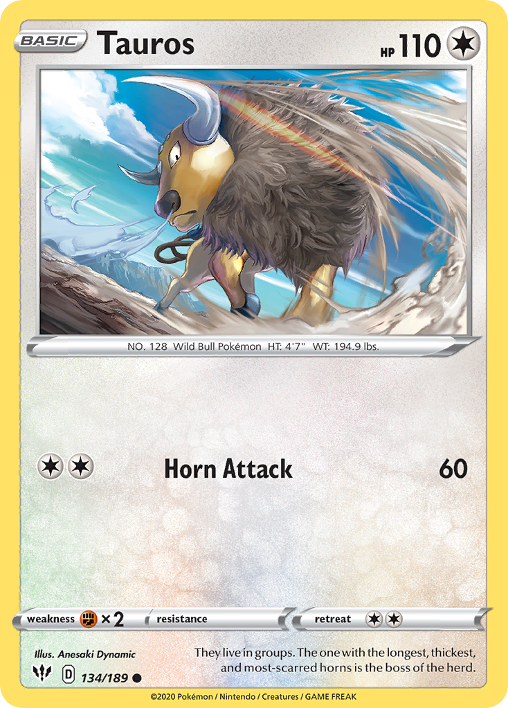 Tauros 134/189 Common Reverse Holo Darkness Ablaze NM/LP