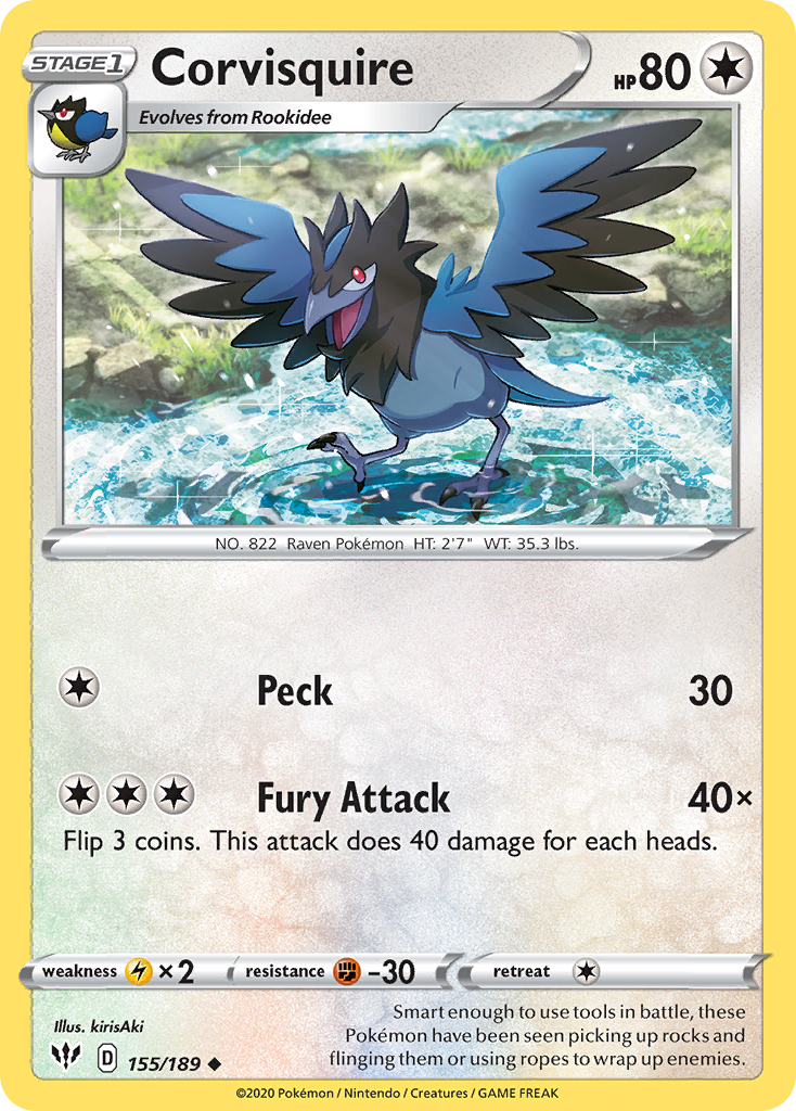 Corvisquire 155/189 Uncommon Reverse Holo Darkness Ablaze NM/LP