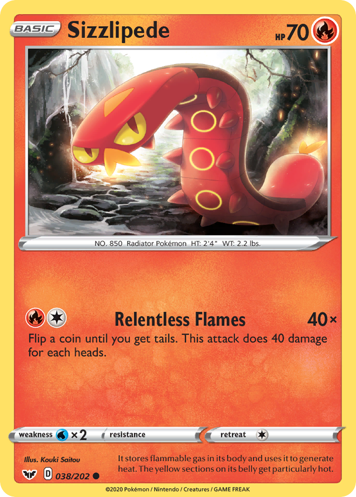 Sizzlipede 038/202 Common Reverse Holo Sword & Shield NM/LP