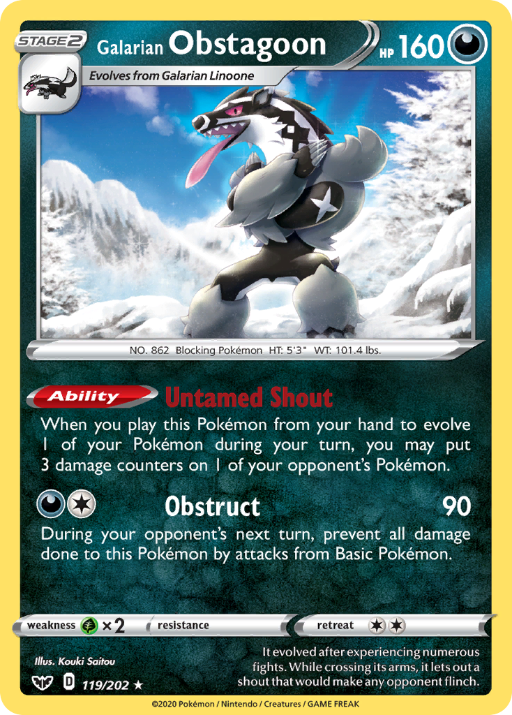 Galarian Obstagoon 119/202 Rare Sword & Shield Holo NM/LP