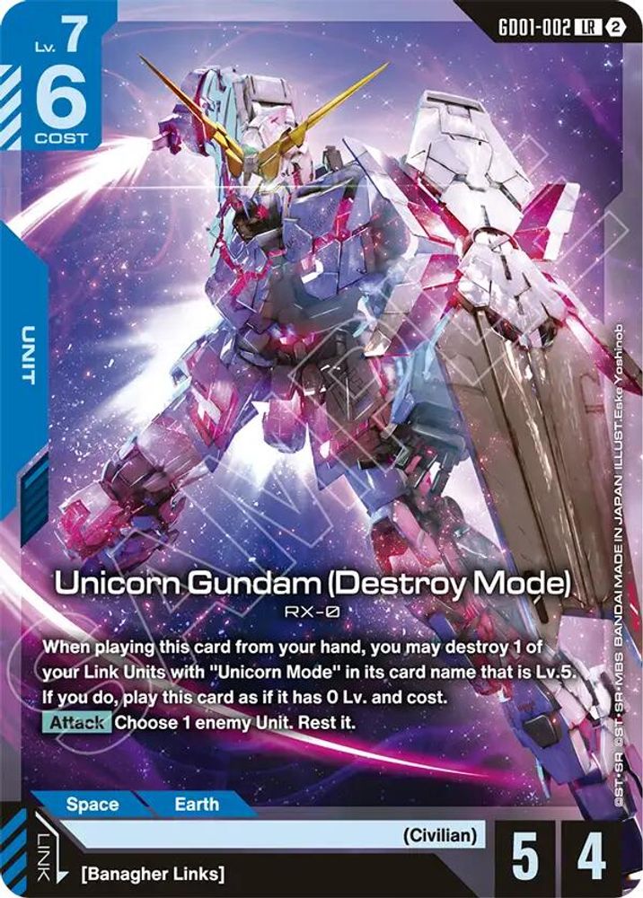 Unicorn Gundam (Destroy Mode) GD01-002 LR Deck Build Box Freedom Ascension NM/M