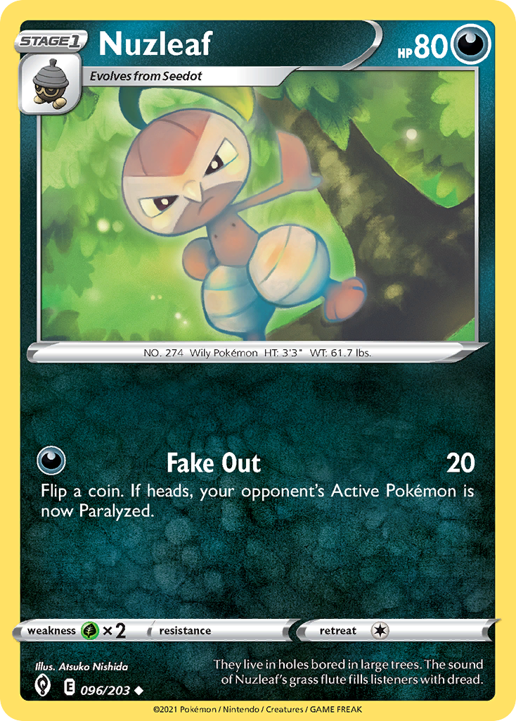 Nuzleaf 096/203 UnCommon Reverse Holo Reverse Holo Evolving Skies NM/LP