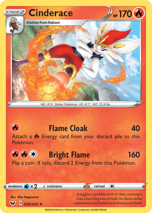 Cinderace 036/202 Rare Reverse Holo Sword & Shield NM/LP