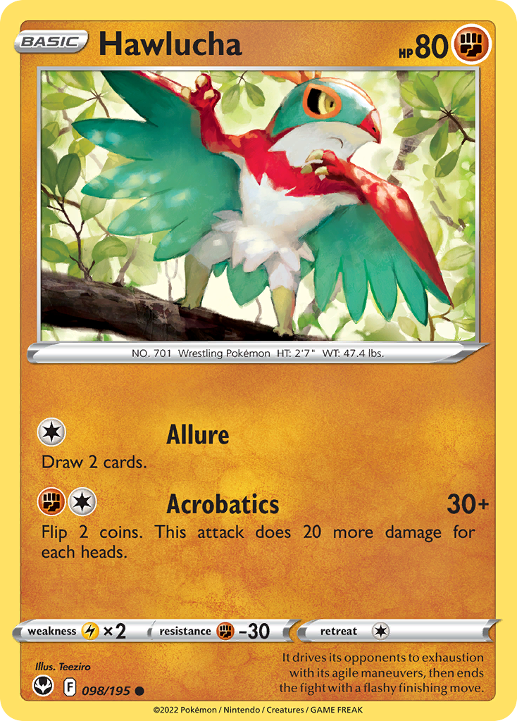 Hawlucha 098/195 Common Reverse Holo Silver Tempest NM/LP