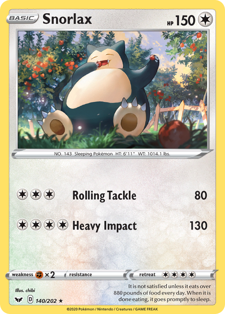 Snorlax 140/202 Rare Reverse Holo Sword & Shield NM/LP