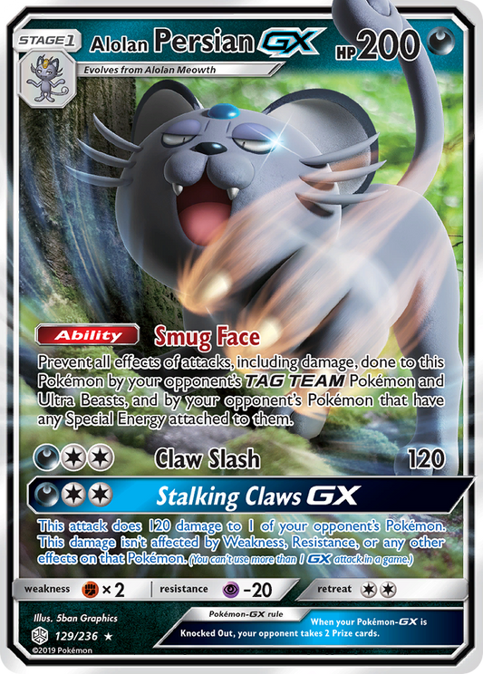 Alolan Persian GX 129/236 GX Rare Cosmic Eclipse Holo NM/M