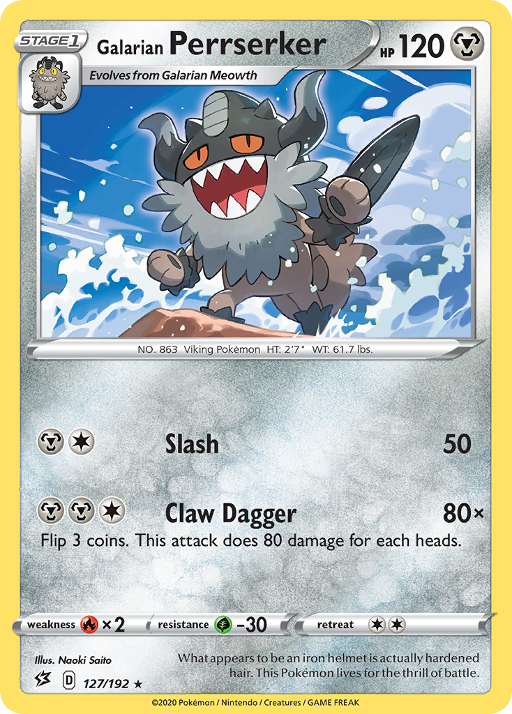 Galarian Perrserker 127/192 Rare Reverse Holo Rebel Clash NM/LP