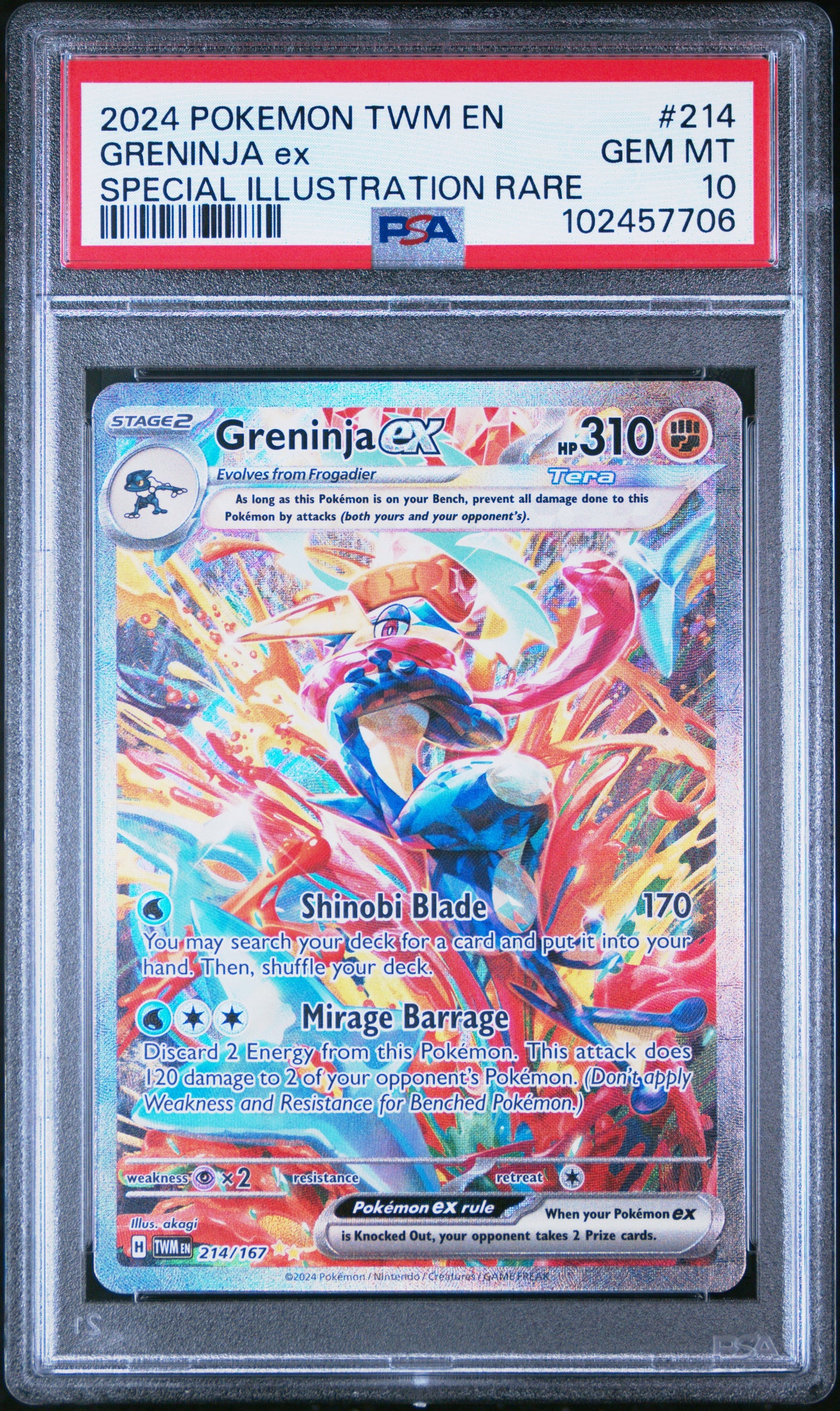 PSA 10 2024 POKEMON TWM EN-TWILIGHT MASQUERADE #214 GRENINJA ex SPECIAL ILLUSTRATION RARE 102457706