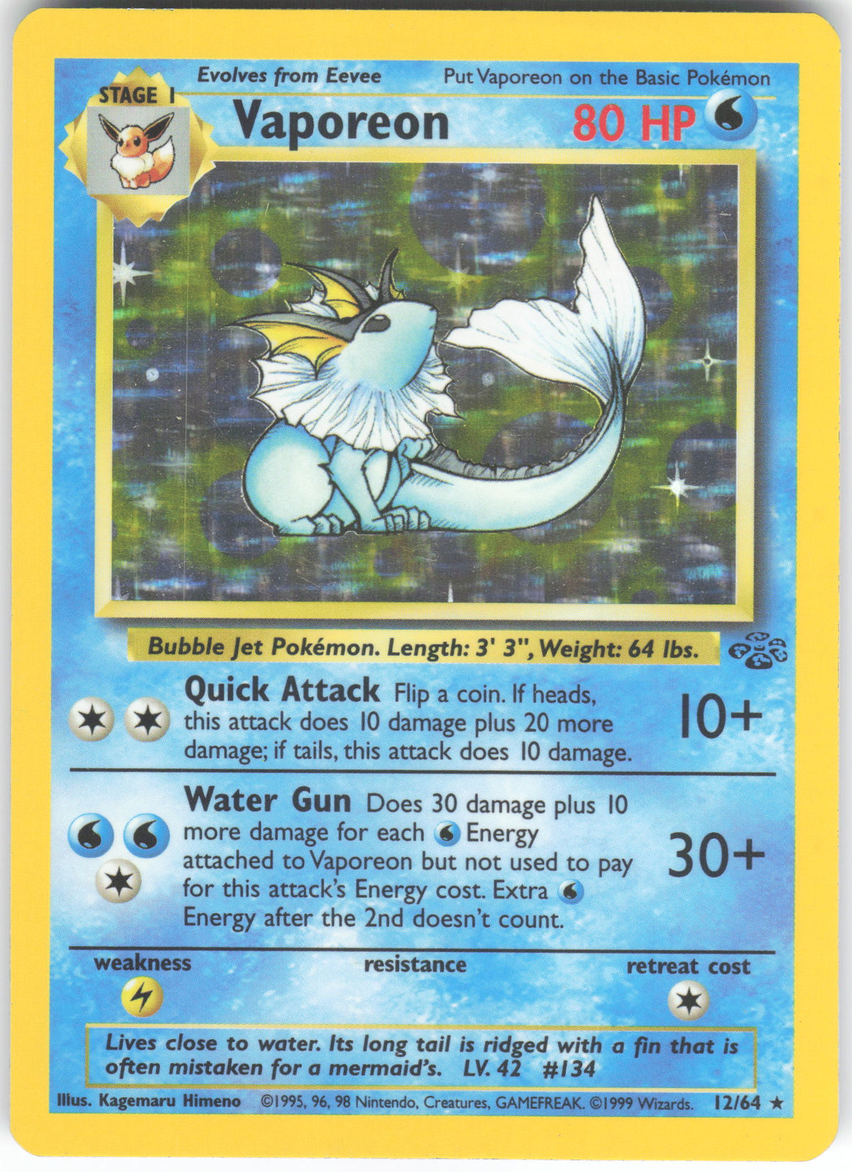 Vaporeon 12/64 Rare Jungle Unlimited Holo LP