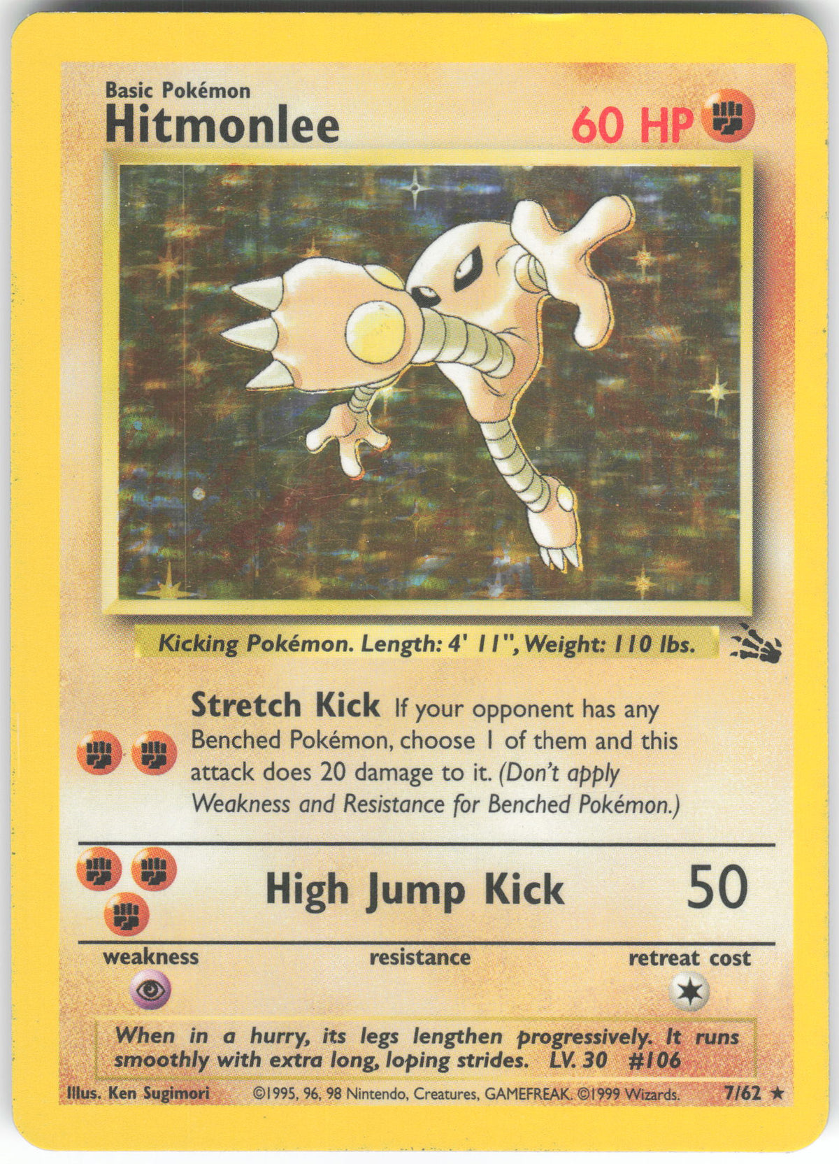 Hitmonlee 7/62 Rare Fossil Unlimited Holo MP