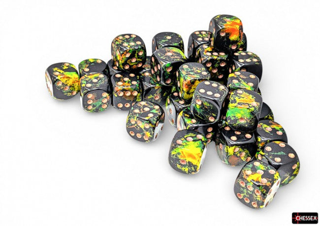 Chessex 12mm D6 Dice Block Brush Deep Forest/Gold (36 dice)