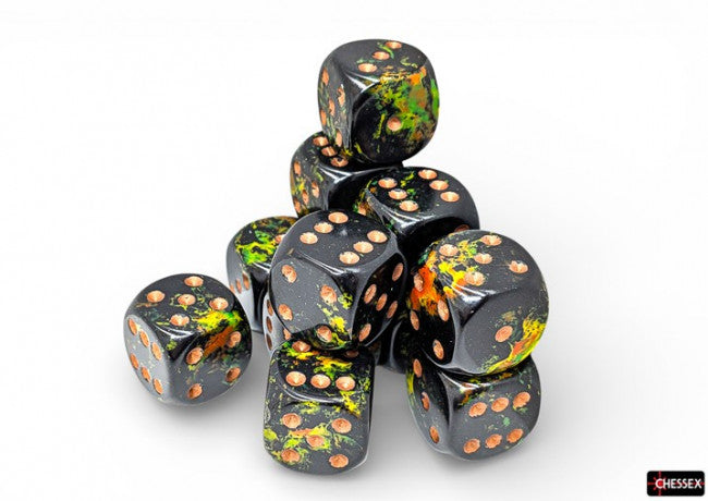Chessex 16mm D6 Dice Block Deep Forest/Gold (12 dice)