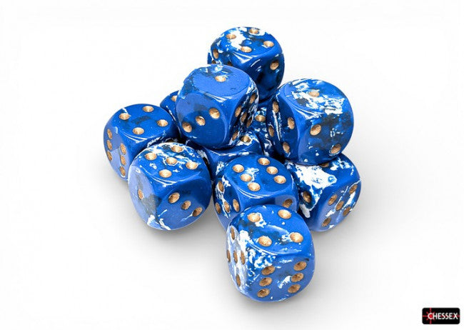 Chessex 16mm D6 Dice Block Brush Wavebreak/Gold (12 dice)