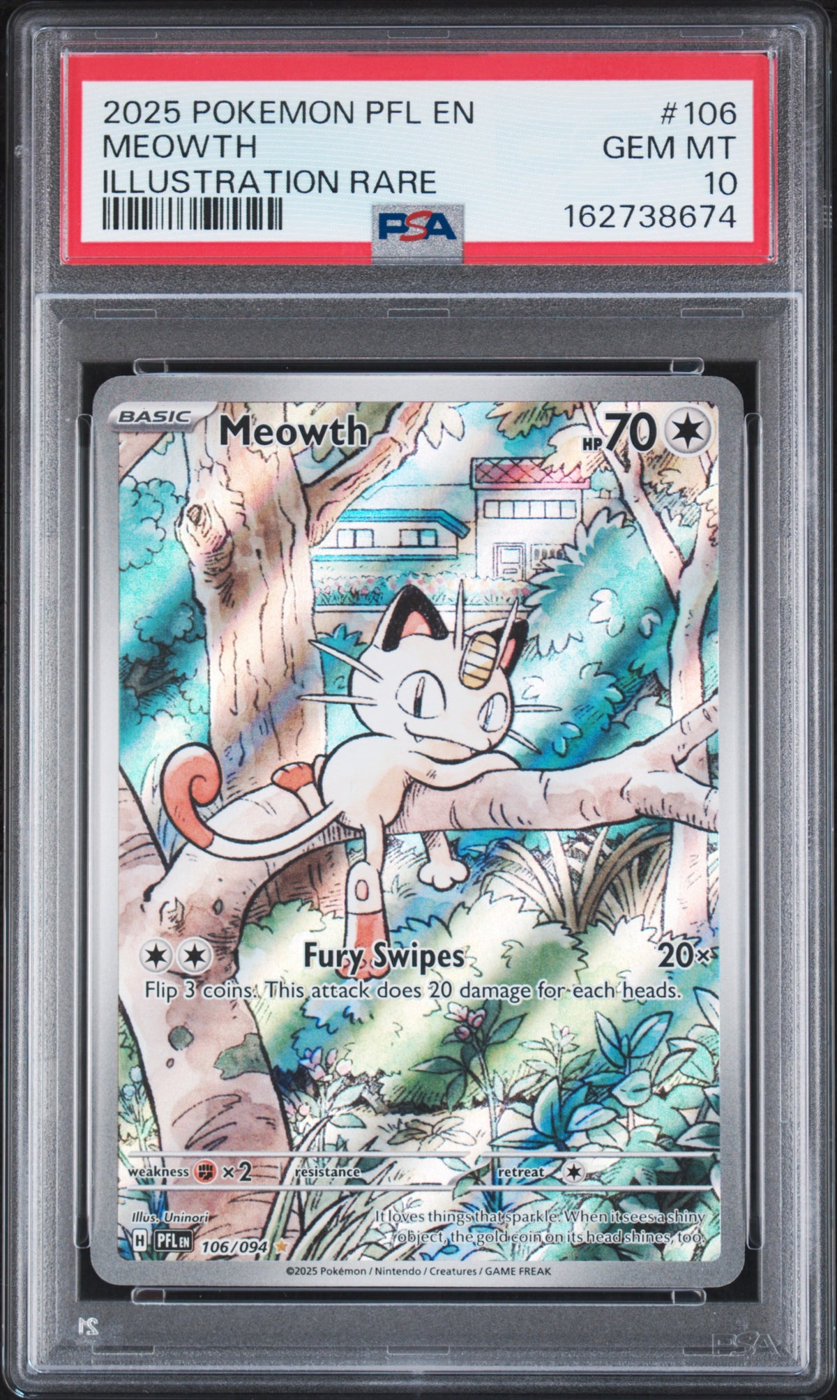 PSA 10 2025 POKEMON PFL EN-PHANTASMAL FLAMES #106 MEOWTH ILLUSTRATION RARE 162738674