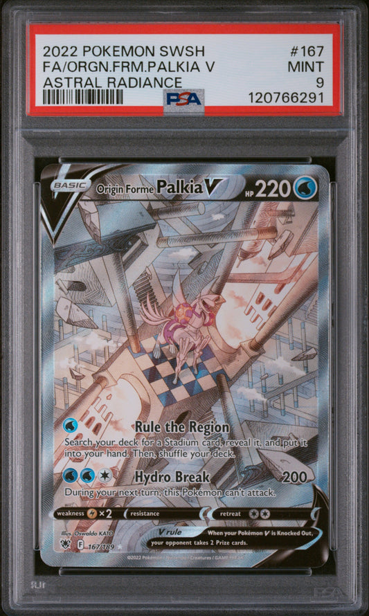 PSA 9 2022 POKEMON SWORD & SHIELD ASTRAL RADIANCE #167 FA/ORGN.FRM.PALKIA V ASTRAL RADIANCE 120766291